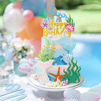 בת ים אצות Toppers עוגה תחת נושא הים מסיבת יום הולדת התינוק אספקה נצנצים ים הזנב קאפקייקס קישוטים